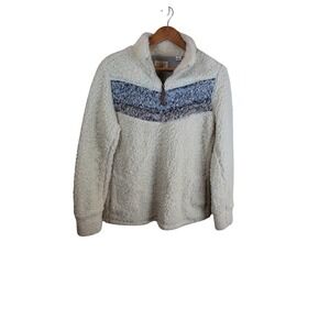 Weatherproof 1/4 Zip  Womens S Cozy Pullover Faux Sherpa Cream Blue Gray Chevron